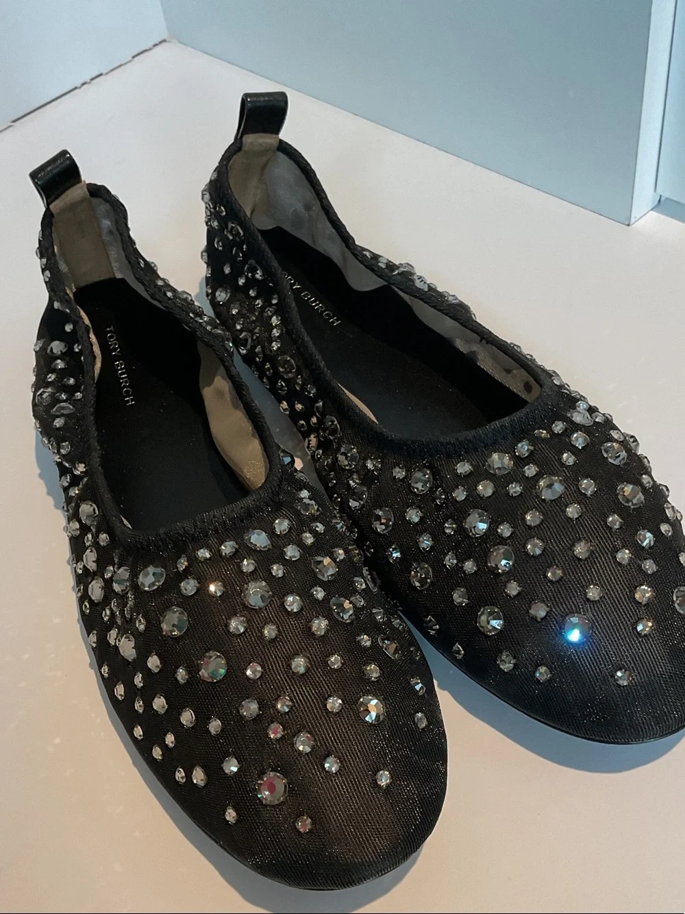 Tory Burch Black Crystal-Studded Slip-On  NWT